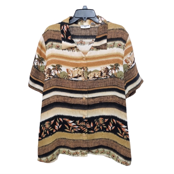 Alfred Dunner Vintage African Animal Leopard Zebra Stripe Shirt Women's Size 16w - Picture 1 of 8
